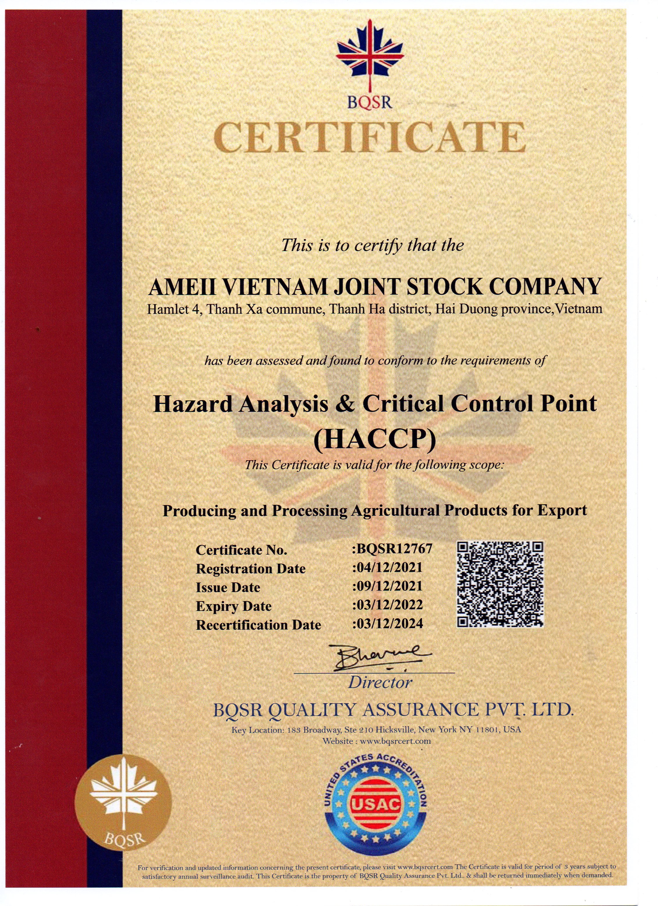 experience certificate format for food quality control